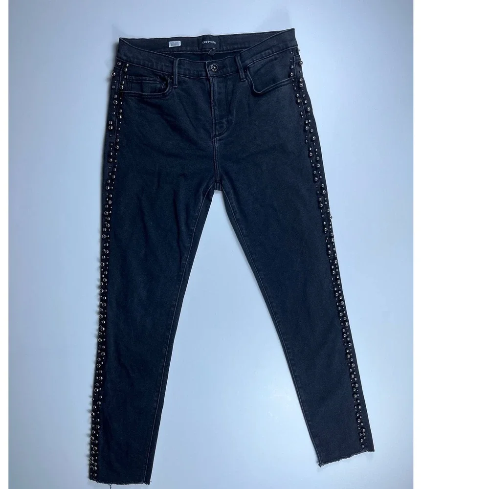 Driftwood Jackie Dressy Studded Skinny Jeans for Summer Black Frayed Hem W29 L28